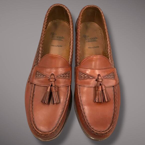 Men's 11 ALLEN EDMONDS Maxfield Handsewn Dark Chili Calfskin Tassel Loafers EUC - Picture 2 of 14